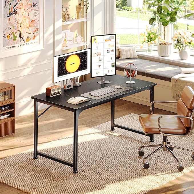 PRAISUN 39.4 Inch Computer Desk, Home Office Desk with Spacious Desktop, Modern Gaming Desk, Writing Study Table for Bedroom, Small Spaces, Work from Home Desk with Metal Frame, Black