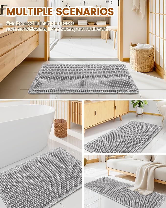 Smiry Waffle Bath Mat 24x16, Extra Soft Absorbent Bathroom Rugs, Non Slip Machine Washable Quick Dry Bath Rugs for Bathroom Floor, Tub, Shower, Home Decor Accessories, Light Grey