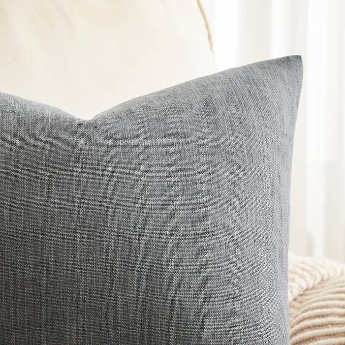 ZeeMart Rustic Cotton Linen Lumbar Throw Pillow Covers Set of 2, 12x20 Inch Dark Grey, Farmhouse Style Decorative Couch Pillow Cases Cushion Covers for Sofa Bed Living Room Home Decor