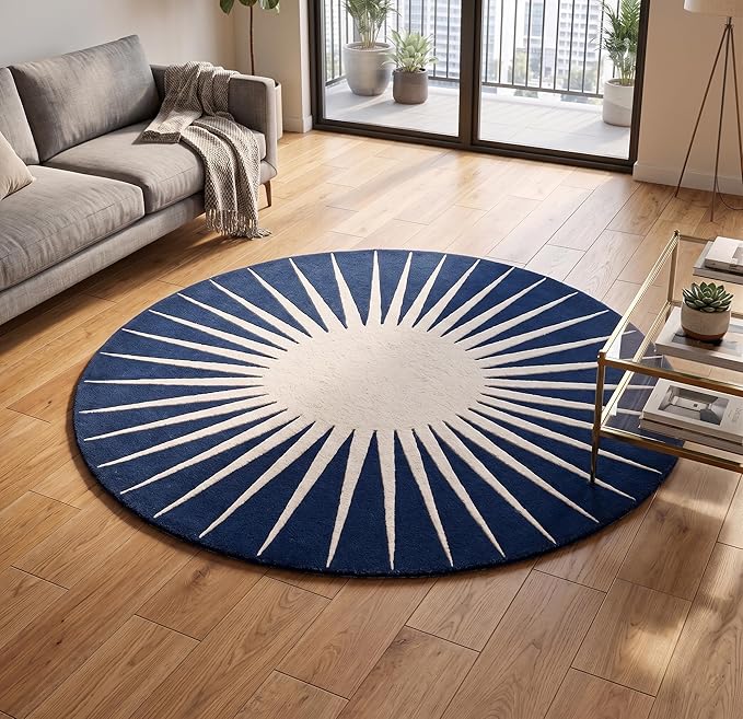 Restoration and Renovation Modern Round Area Rug – Hand-Tufted with 100% NZ Wool, Thick & Soft Circular Carpet for Living Room, Bedroom & Dining Room Decor (Navy Blue, 5' Round)