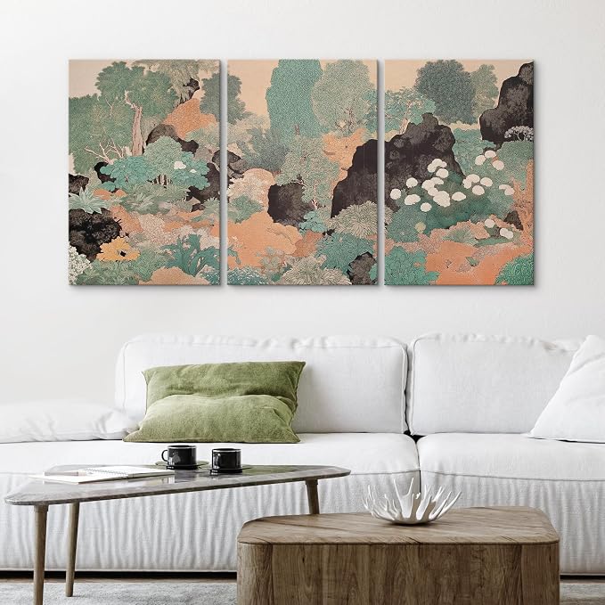 wall26 Canvas Print Wall Art Set Vintage Japanese Garden Landscape Decorative Minimal Relax/Zen for Living Room, Bedroom, Office - 16"x24" x 3