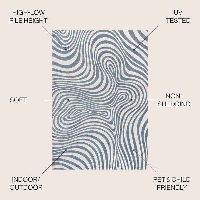 JONATHAN Y Maribo High-Low Abstract Striped Dark Blue/Cream 4x6 Indoor/Outdoor Area Rug for Patio, Backyard, Living Room, Bedroom, Office, Hose-Washable (SCN103E-4)