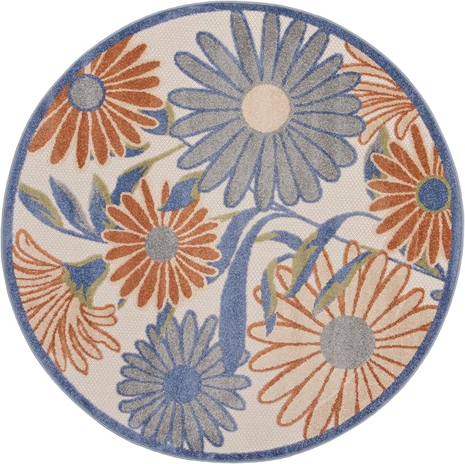 Nourison Home Aloha Beige Multicolor 7'10" x Round Area Rug - Easy Clean, Non Shedding, Bed Room, Living Room, Dining Room, Kitchen (8' x Round)
