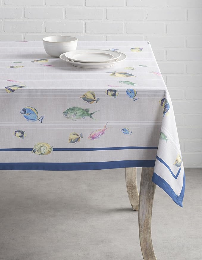 Maison d' Hermine Table Cloth Square Table 100% Cotton 60 x 60 Inches Tablecloth Reusable Decorative for Dining Room Farmhouse Home Valentines Day Decorations Spring Summer - Poisson
