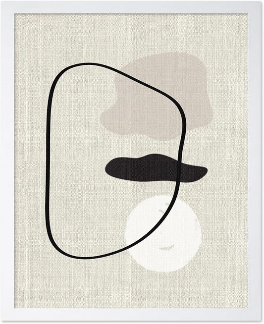 Poster Master Shapes on Linen Poster – Linen Print – Chic Boho Art – Abstract Shapes Artwork – Mid-Century Modern Piece – Great Bedroom or Living Room Wall Decor – 8x10 White Framed