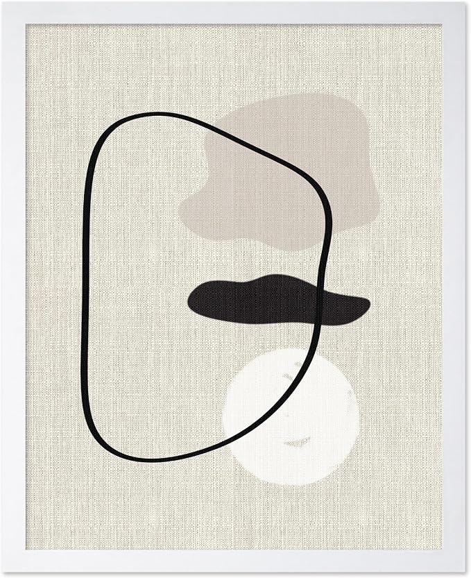 Poster Master Shapes on Linen Poster – Linen Print – Chic Boho Art – Abstract Shapes Artwork – Mid-Century Modern Piece – Great Bedroom or Living Room Wall Decor – 11x14 White Framed