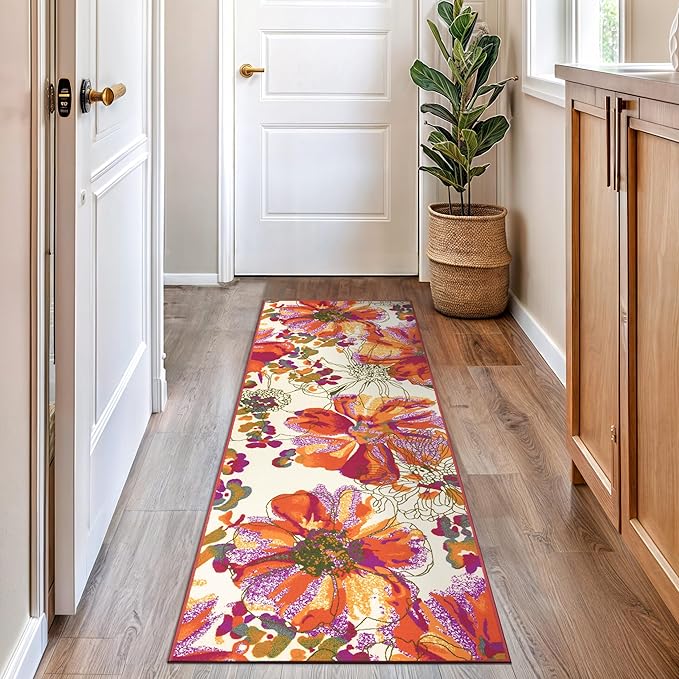 Rugshop Multi Bright Flowers Non Slip Non-Shedding Runner Rug for Hallway, Entryway and Kitchen, 2'7" x 10'