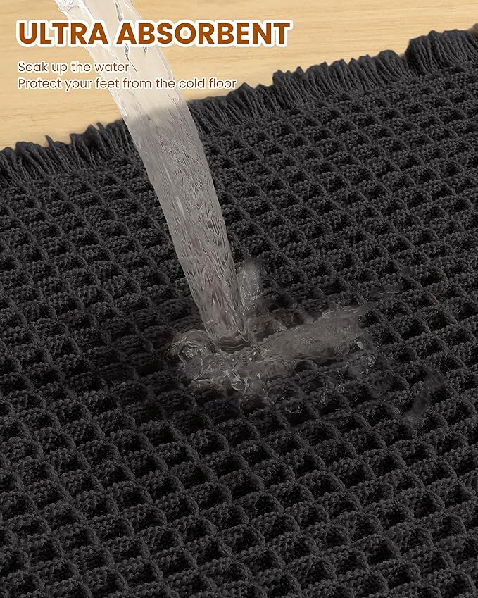 Smiry Waffle Bath Mat 59x35, Extra Soft Absorbent Bathroom Rugs, Non Slip Machine Washable Quick Dry Bath Rugs for Bathroom Floor, Tub, Shower, Home Decor Accessories, Black
