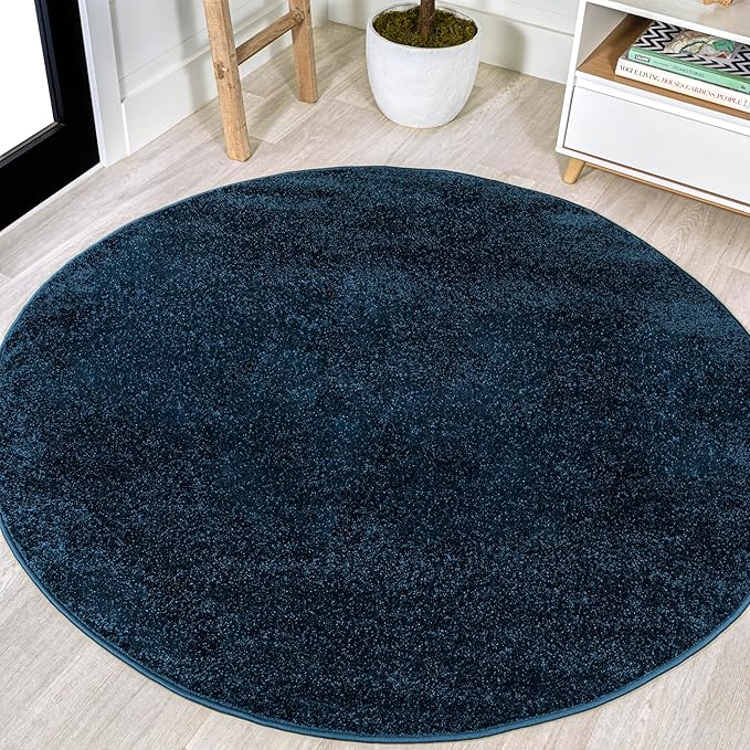 JONATHAN Y Haze Solid Low-Pile Navy 6' Round Indoor Area Rug, Coastal,Bohemian,Minimalist,Classic, Easy-Cleaning for Living Room,Bedroom,Kitchen,Pet Friendly,Non-Shedding (SEU100C-6R)