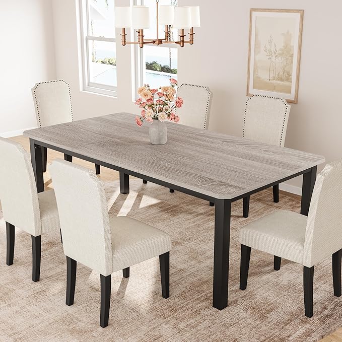 Garvee 78.7 Inch Industrial Dining Table for 6-8 People, Large Dinner Kitchen Tables with Sturdy Metal Frame, Multi-Use for Dining Room Living Room Indoor Restaurant Office Desk (Only Table)