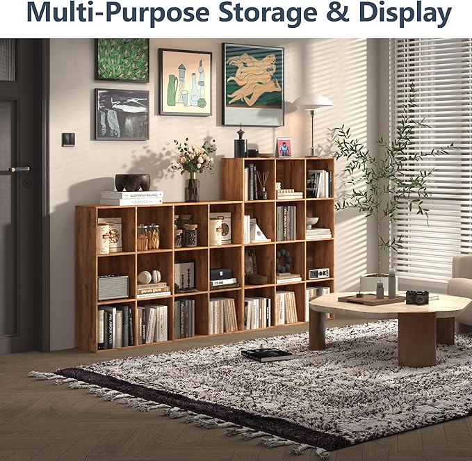 12 Cube Storage Organizer, Wooden Cube Shelves with Closed Back Panel, Reversible Bookcase, Cubes Closet Organizer for Home, Living Room, Kids Room, Office, Bedroom, Study, Hallway