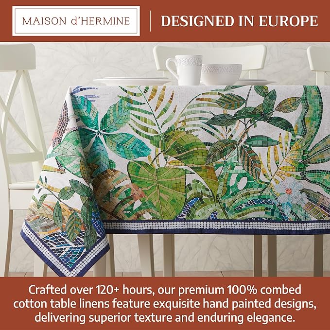 Maison d' Hermine Premium Table Cloth Rectangle Table 100% Combed Cotton 90 x 70 Inches Tablecloth Reusable Decorative for Dining Room, Farmhouse, Home, Party, Festive & Wedding - Mosaic