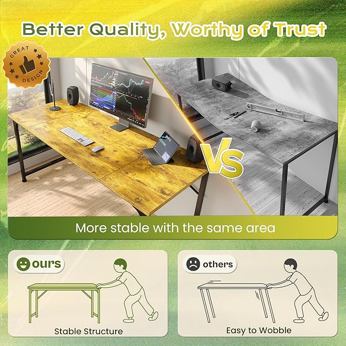 PRAISUN 55 Inch Computer Desk, Home Office Desk with Spacious Desktop, Modern Gaming Desk, Writing Study Table for Bedroom, Small Spaces, Work from Home Desk with Metal Frame, Retro Brown