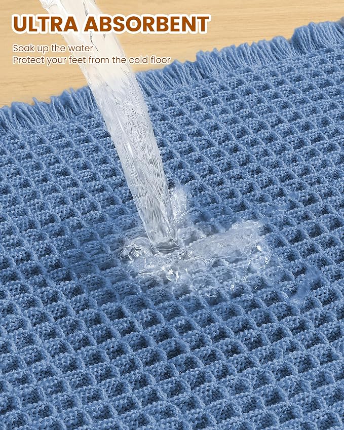Smiry Waffle Bath Mat 30x18, Extra Soft Absorbent Bathroom Rugs, Non Slip Machine Washable Quick Dry Bath Rugs for Bathroom Floor, Tub, Shower, Home Decor Accessories, Blue
