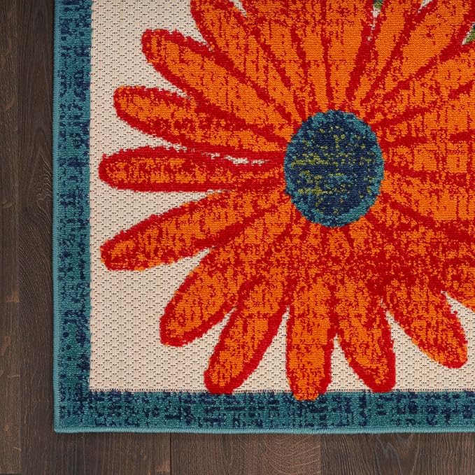 Nourison Home Aloha Ivory Multicolor 3'6" x 5'6" Area Rug - Easy Clean, Non Shedding, Bed Room, Living Room, Dining Room, Kitchen (4' x 6')