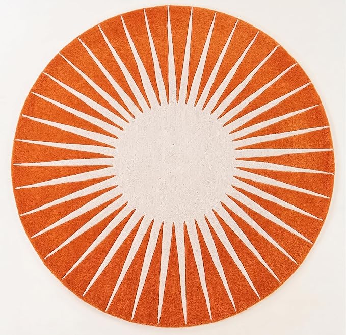 Restoration and Renovation Modern Round Area Rug – Hand-Tufted with 100% NZ Wool, Thick & Soft Circular Carpet for Living Room, Bedroom & Dining Room Decor (Orange, 3' Round)