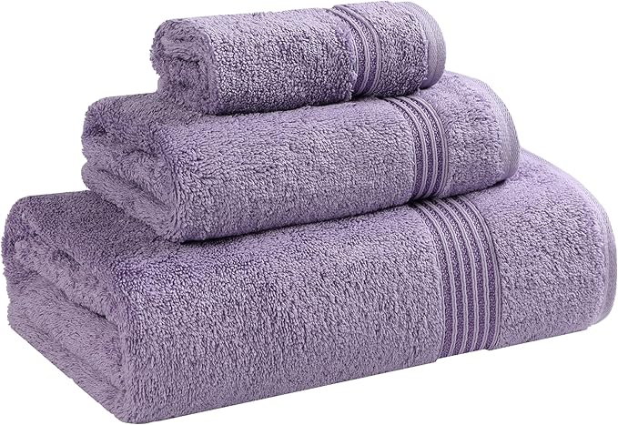 Superior Heritage Egyptian Cotton 3 Piece Towel Set, Heavyweight Towels for Bathroom, Guest Bath, Luxury Home Decor, Plush Absorbent Essentials, Includes 1 Bath, 1 Hand, 1 Face Towel, Royal Purple