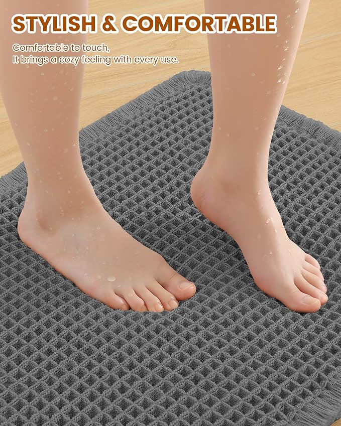 Smiry Waffle Bath Mat 47x24, Extra Soft Absorbent Bathroom Rugs, Non Slip Machine Washable Quick Dry Bath Rugs for Bathroom Floor, Tub, Shower, Home Decor Accessories, Dark Grey