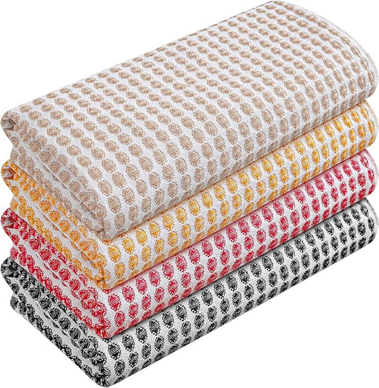 TWINY threads Circle Waffle Tea Towels Set of 4, 16x26 Inch, 100% Cotton, Durable, Soft, Waffle Weave Hand Towels, Reusable Cloths, Ideal for Cooking, Baking, Household, Assorted Colors
