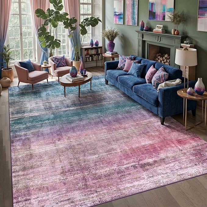 Kokia Abstract Area Rugs 9x12 Bedroom Washable Decor Low Pile Fluffy Non-Slip Non-Shedding Indoor Red Carpet Foldable Stain Resistant Floor Mat Living Room Dining Room, Oslo Orchid