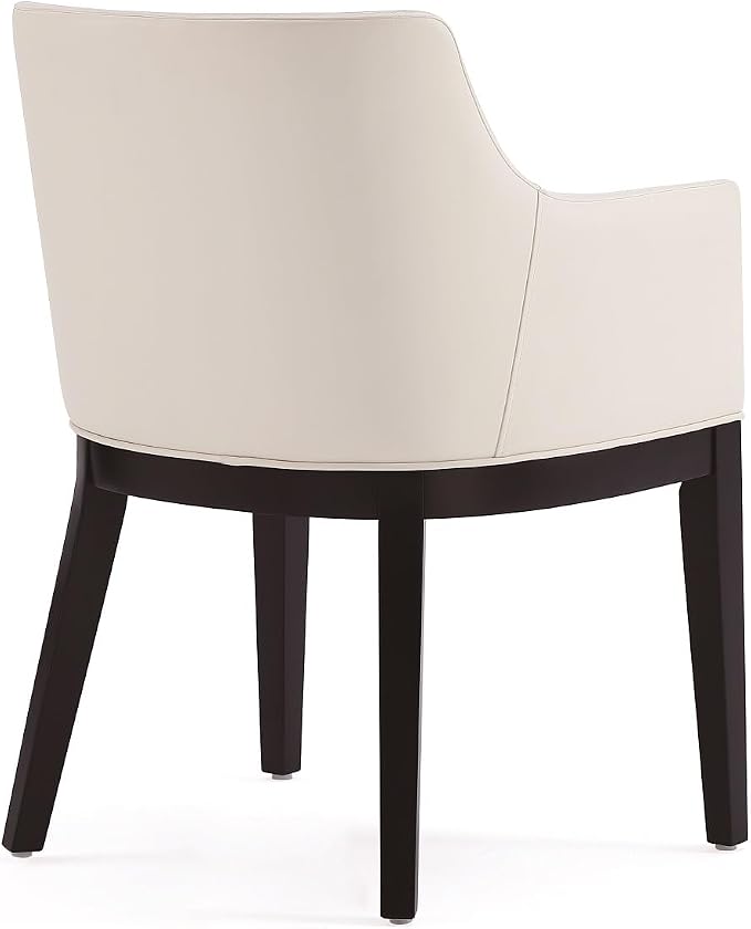 Manhattan Comfort Gansevoort Modern Faux Leather Dining Chair with Arms, Leatherette Upholstery on Solid Beech Wood Frame, Accent Furniture for Kitchen Table or Office, Set of 2, Cream
