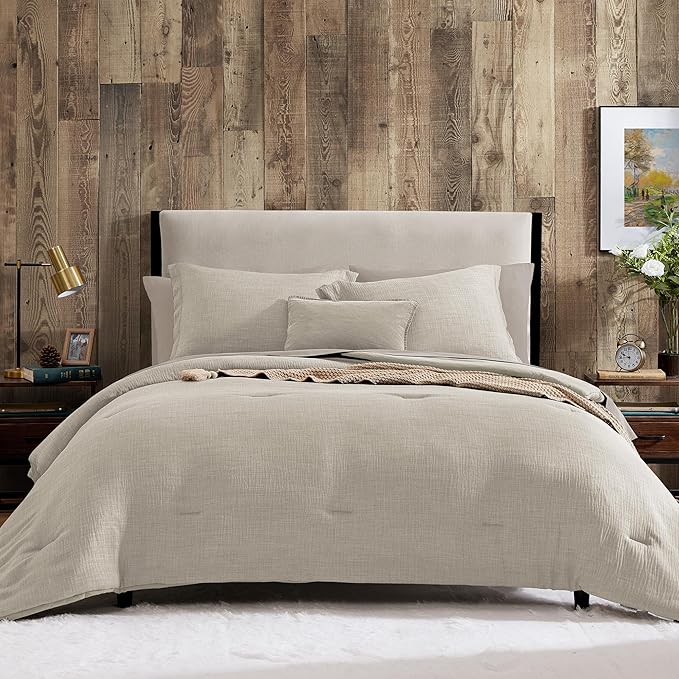 Geniospin King Size Comforter Set- 7 Piece Ivory Textured King Bedding Set, Soft Solid Bed in a Bag for All Season, King Comforter Set with Sheets(Ivory,102''x90'')