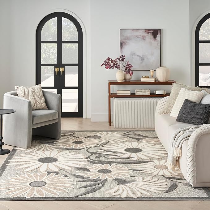 Nourison Home Aloha Beige 7' x 10' Area Rug - Easy Clean, Non Shedding, Bed Room, Living Room, Dining Room, Kitchen (7' x 10')