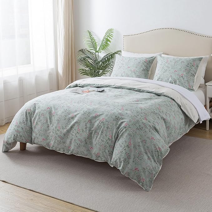 HoneiLife King Size Duvet Cover - 100% Cotton Comforter Cover, Floral Bedlinen for Set King Beds, 3-PC Wildflower Comforter Cover Sets