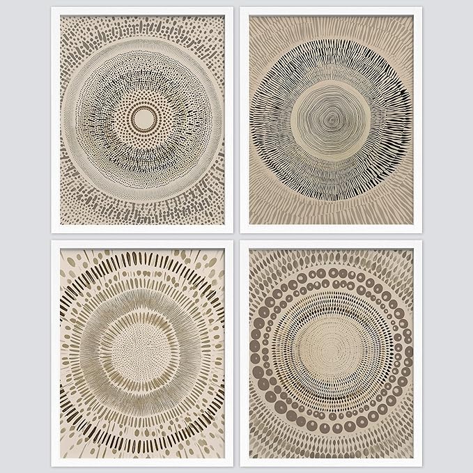 SIGNWIN Framed Art Beige Abstract Geometric Circle Stroke Minimalist Folk Boho Mid-Century Inspired Digital Print Decorative Zen Bedroom Relax Multicolor - 8"x10"x 4 White