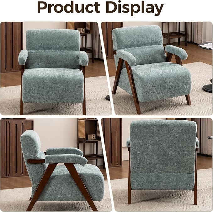 Accent Chair Set of 2 Mid Century Modern Living Room Chairs with Thick Cushion Comfy Upholstered Armchair Cozy Small Side Chairs for Reading Room Bedroom Sage