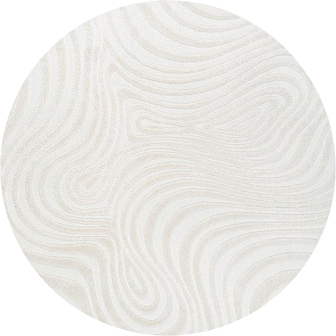 JONATHAN Y Maribo High-Low Abstract Striped Cream/Ivory 5' Round Indoor/Outdoor Area Rug, Pet Friendly, Non-Shedding, Stain Resistant, Easy-Cleaning for Backyard, Patio, Porch (SCN103A-5R)