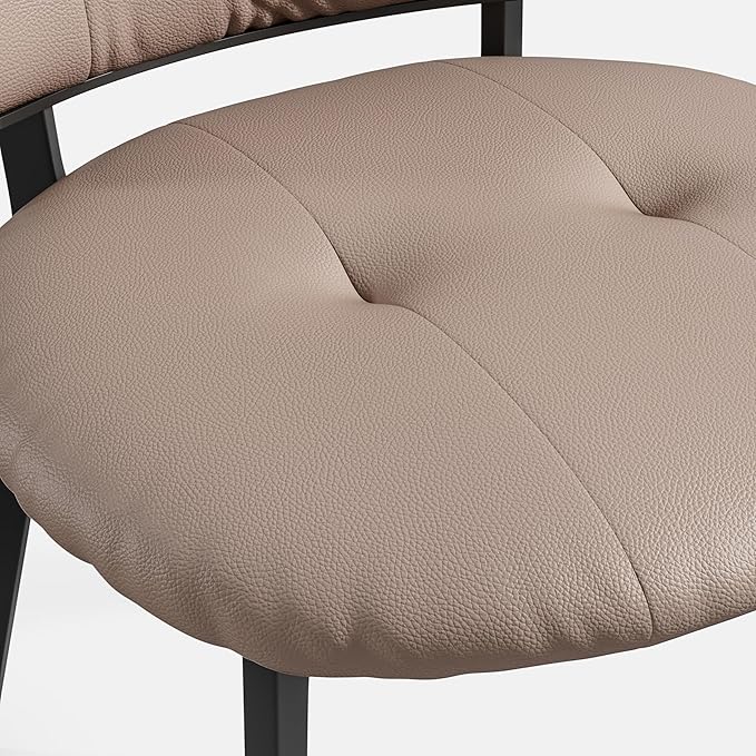Upholstered Kitchen Dining Chairs Set of 2, Modern PU Leather Dining Chairs with Comfortable Round Seat & Metal Legs, Easy Assembly, Kitchen Living Room Lounge Restaurant, Light Coffee