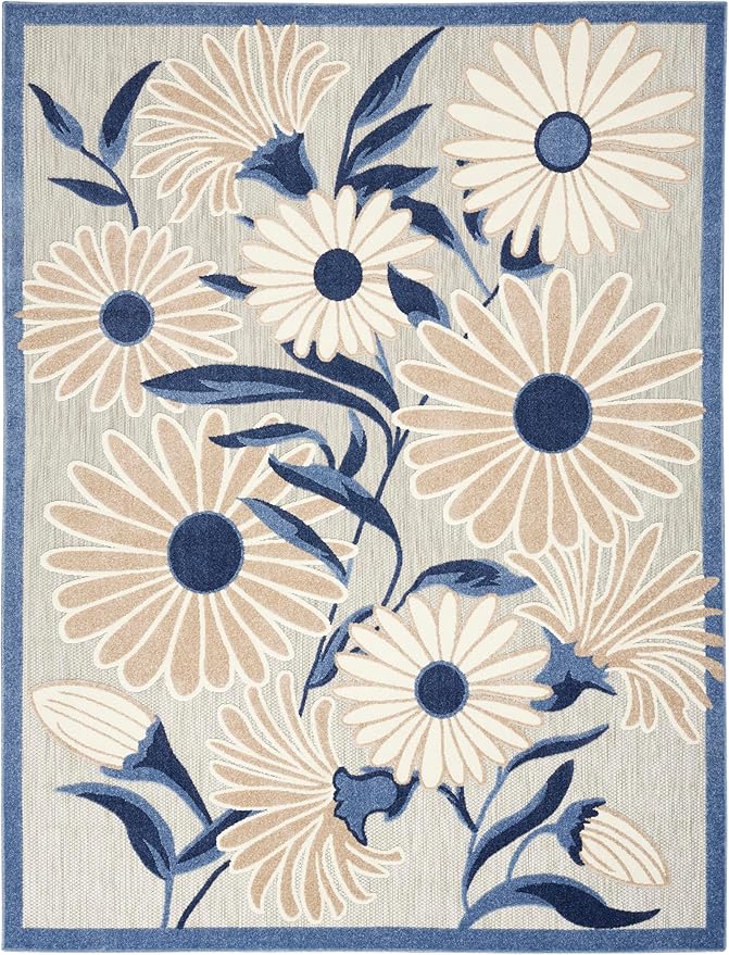 Nourison Home Aloha Blue Grey 7' x 10' Area Rug - Easy Clean, Non Shedding, Bed Room, Living Room, Dining Room, Kitchen (7' x 10')