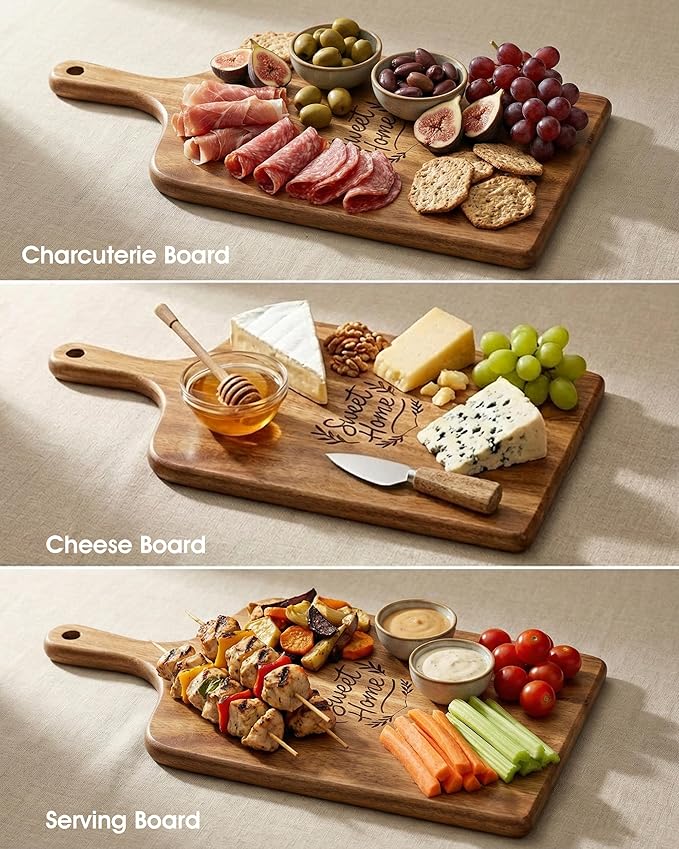 Charcuterie Board Gift Set, 9-Piece Acacia Wood Cheese Board with Knife Set, Elegant Serving Tray with Accessories, Gift Ready for Couples, Housewarming & Wedding