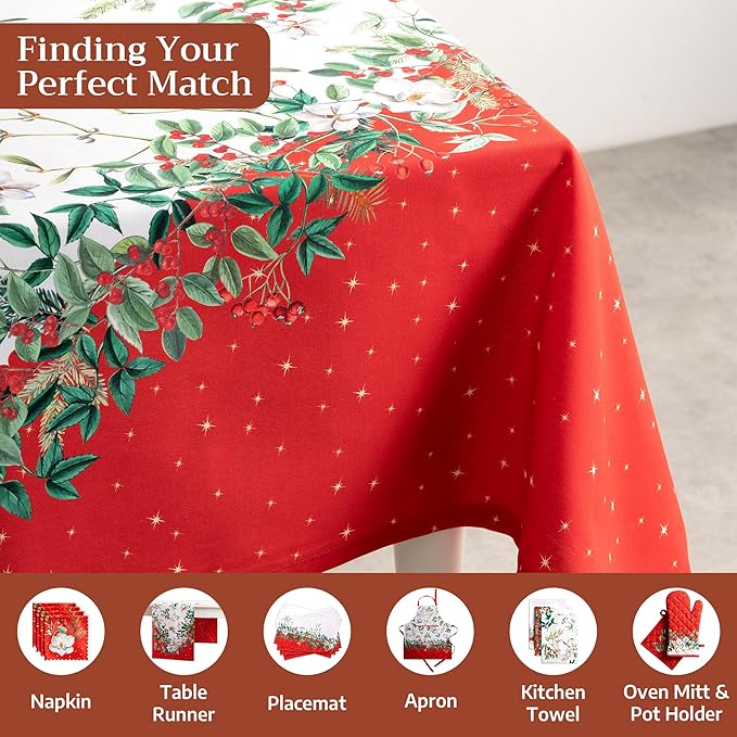 Maison d' Hermine Table Cloth Square Table 100% Cotton 60 x 60 Inches Fall Tablecloth Reusable Everyday Use for Thanksgiving Christmas Decorations Dining Farmhouse Party (Noel)