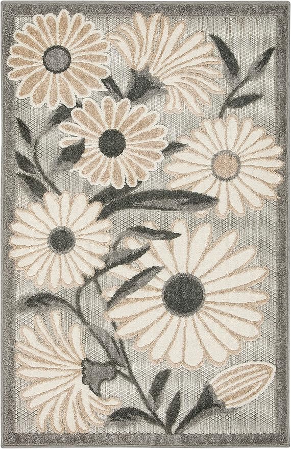Nourison Home Aloha Beige 2'8" x 4' Area Rug - Easy Clean, Non Shedding, Bed Room, Living Room, Dining Room, Kitchen (3' x 4')