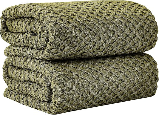 Great Bay Home Oversized Bath Sheets - 100% Cotton 2 Pack 68x35 Extra Large Towel - Absorbent, Durable, Quick-Dry Towels for Bathroom (Olive)