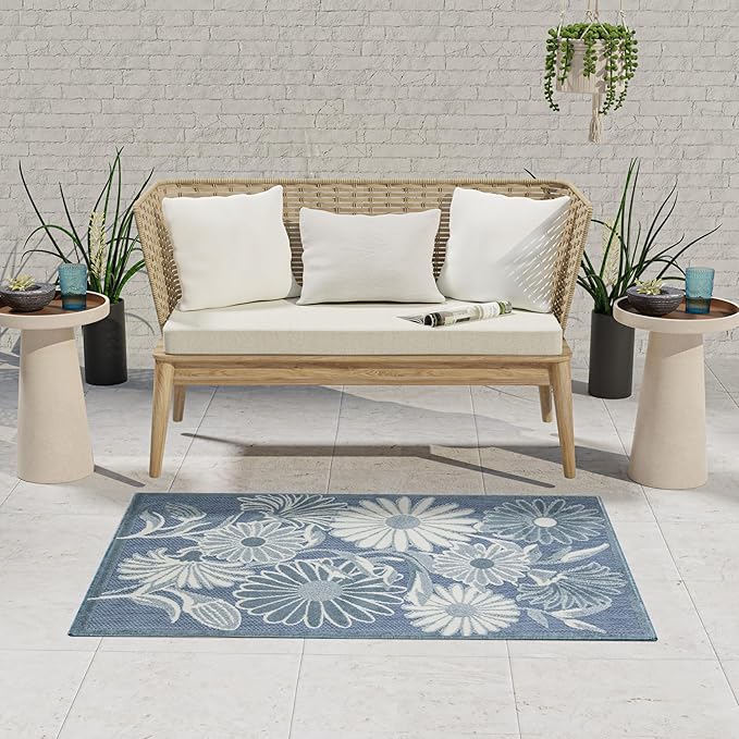 Nourison Home Aloha Blue 2'8" x 4' Area Rug - Easy Clean, Non Shedding, Bed Room, Living Room, Dining Room, Kitchen (3' x 4')