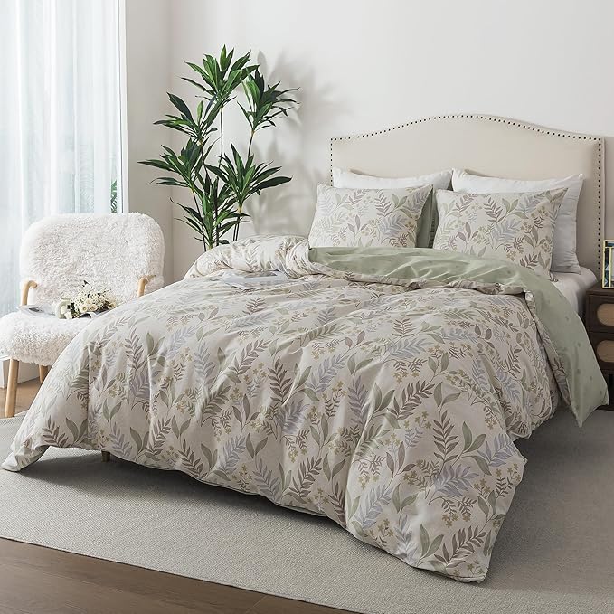 HoneiLife Cotton Duvet Cover Queen - Floral Comforter Cover 3-PC, Soft & Breathable Flower Bedding Duvet Cover Sets with Zipper Closure & Corner Ties, Wildflower Comforter Cover Sets, Blooms