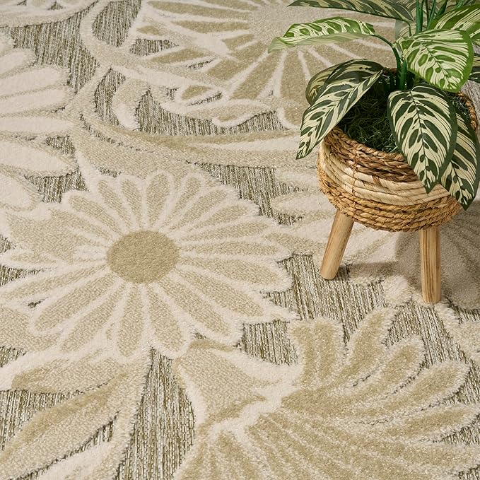 Nourison Home Aloha Ivory Sage 5'3" x 7'5" Area Rug - Easy Clean, Non Shedding, Bed Room, Living Room, Dining Room, Kitchen (5' x 8')