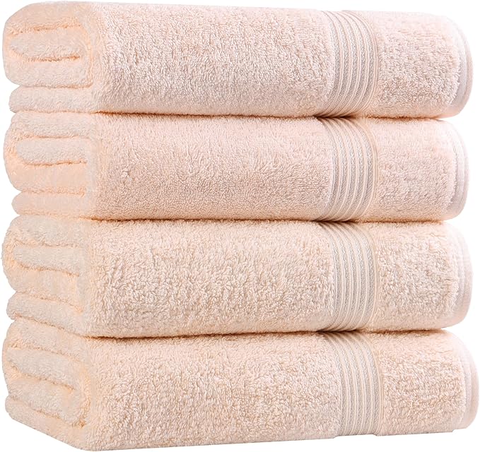 Superior Heritage Egyptian Cotton Bath Towel Set, Large Body Towels for Home Bathroom, Master, Guest Bath Decor, Plush, Absorbent Basics, Spa, Hotel, Resort, Luxury Essentials, Set of 4, Peach