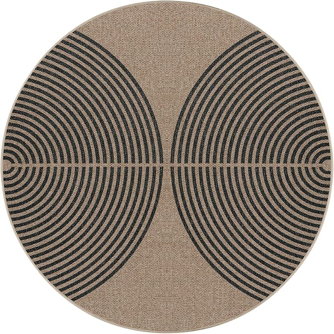 Lahome Enfys Modern Rainbow Round Rug, 6ft Easy Jute Circle Patio Rug Washable Indoor Outdoor Living Room Carpet, Farmhouse Natural Contemporary Round Carpet for Entryway Backyard