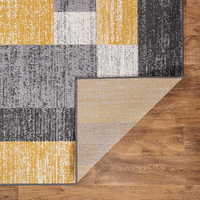 Rugshop Oslo Modern Yellow Area Rug, Geometric Boxes Design, Non-Shedding Carpet for Living Room or Bedroom, 5' x 7'