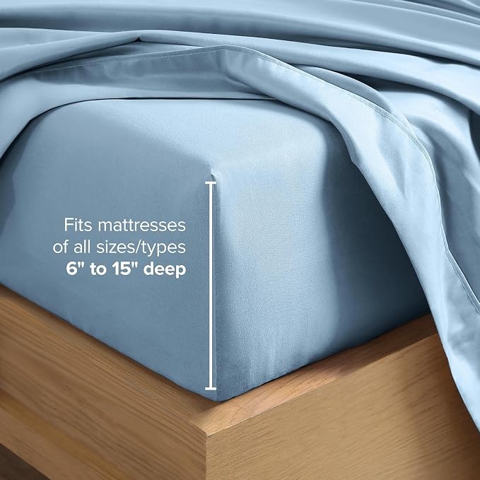 Bare Home Full XL Sheet Set - 1800 Ultra-Soft Microfiber Full Extra Long Bed Sheets - Double Brushed - Deep Pockets - Easy Fit - 4 Piece Set - Bedding Sheets & Pillowcases (Full XL, Light Blue)