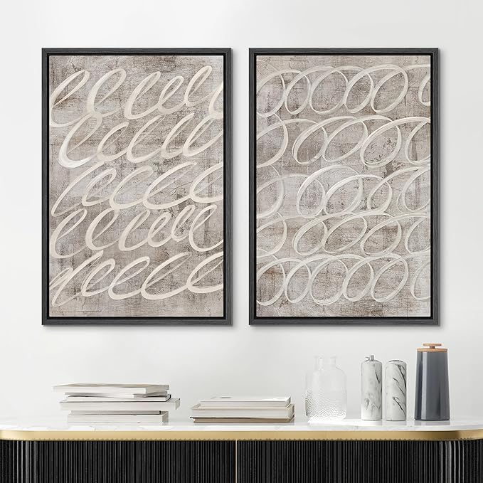 MUDECOR Framed Canvas Print Wall Art Vintage Mid-Century Swirl Abstract Shape Illustrations Modern Art Decorative Bohemian Colorful Chic for Living Room, Bedroom, Office - 16"x24"x2 Black