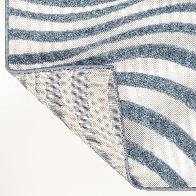 JONATHAN Y Maribo High-Low Abstract Striped Dark Blue/Cream 4x6 Indoor/Outdoor Area Rug for Patio, Backyard, Living Room, Bedroom, Office, Hose-Washable (SCN103E-4)