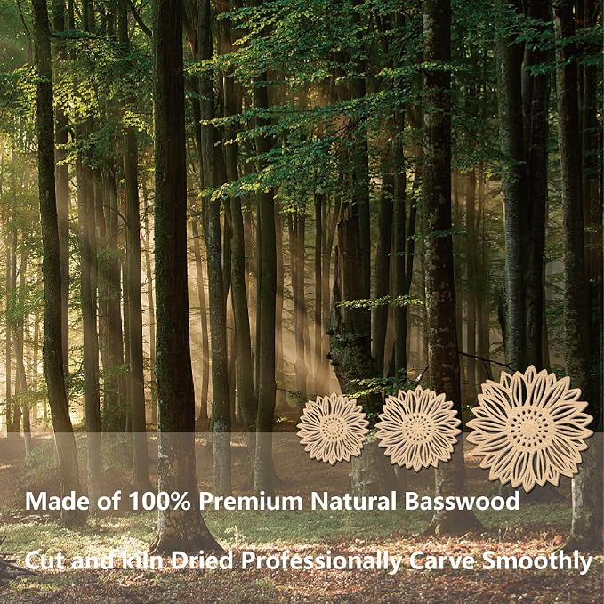CREATCABIN 3Pcs Flowers Wood Wall Decor Wooden Sunflower Wall Art Decoration Hanging Set Hollowing Out Round Flower Sculpture Laser Cut Wooden Sign Ornament for Home Bedroom Gallery Office
