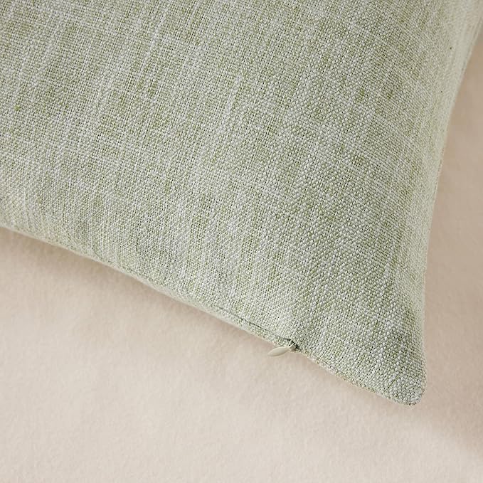 ZeeMart Rustic Cotton Linen Throw Pillow Covers Set of 2, 22x22 Inch Green, Farmhouse Style Decorative Couch Pillow Cases Sage Green Cushion Covers for Sofa Bed Living Room Home Decor