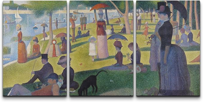 wall26 Canvas Print Wall Art Set La Grande Jatte by Georges Seurat Cultural Historic Oil Painting Fine Art Reproduction Scenic Colorful for Living Room, Bedroom, Office - 24"x36" x 3 Panels
