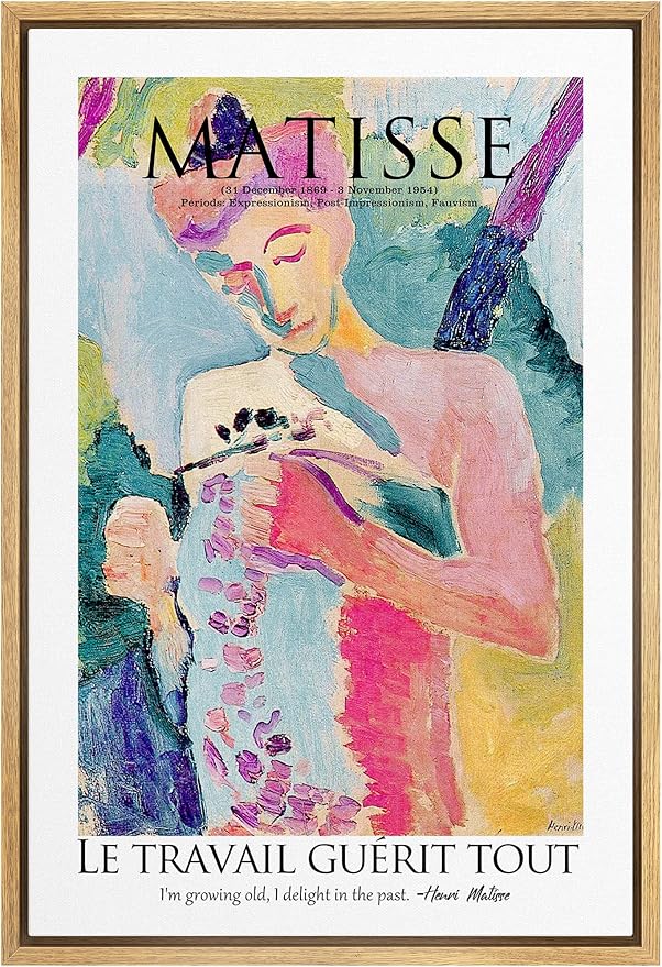 SIGNLEADER Framed Canvas Print Wall Art Matisse Woman in Garden Abstract Brushstroke Illustrations Expressionism Traditional Colorful Multicolor for Living Room, Bedroom, Office - 16"x24" Natural